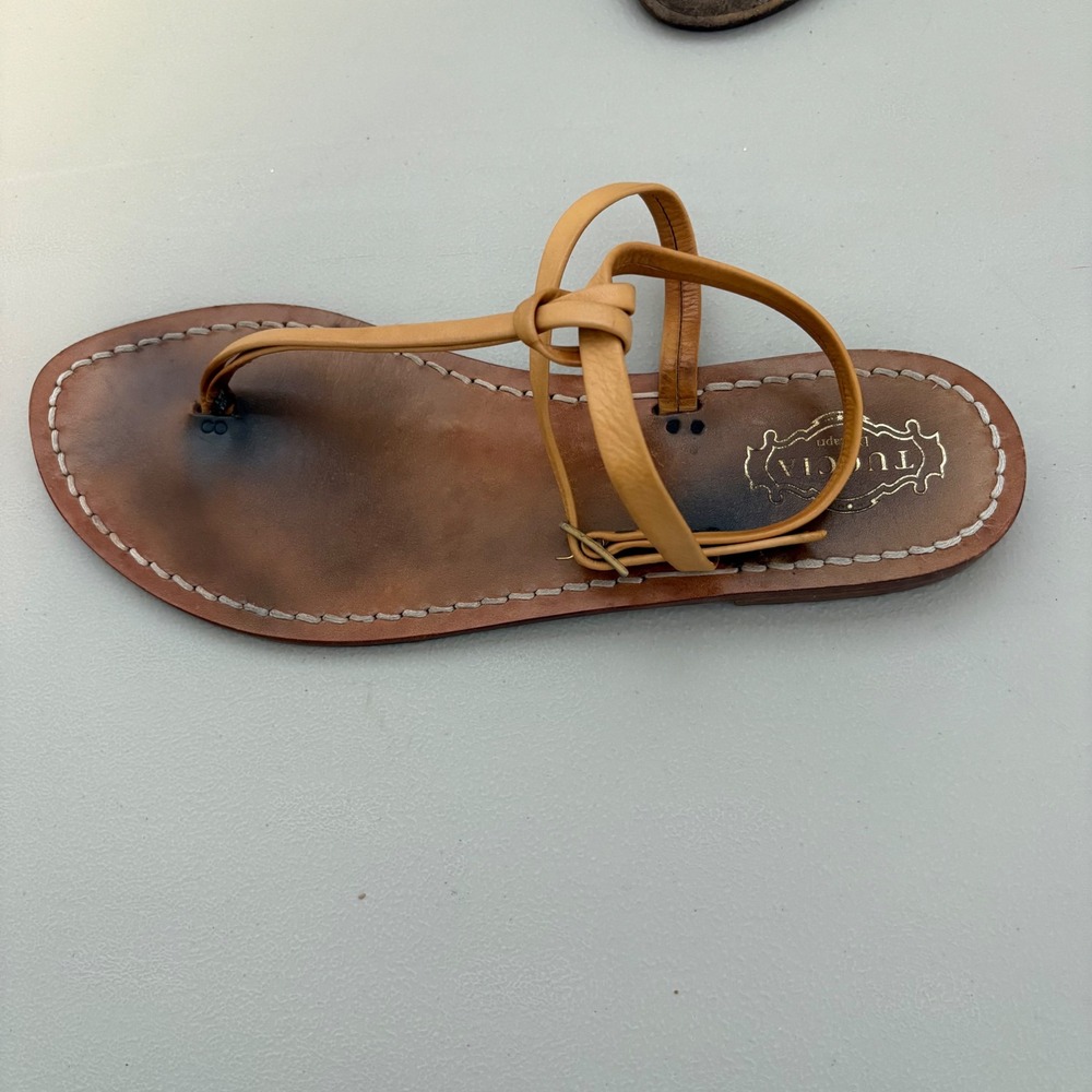 TUCCIA Capri Leather Thong Sandals Tan Brown Buckle Ankle Strap Italy S 40 Us 8‎ - Picture 6 of 8